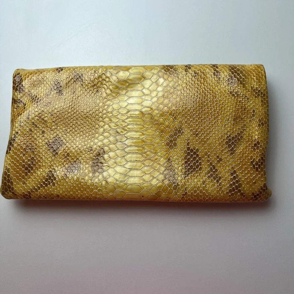 ABAS Snakeskin Embossed Yellow Brown Bag Clutch Purse